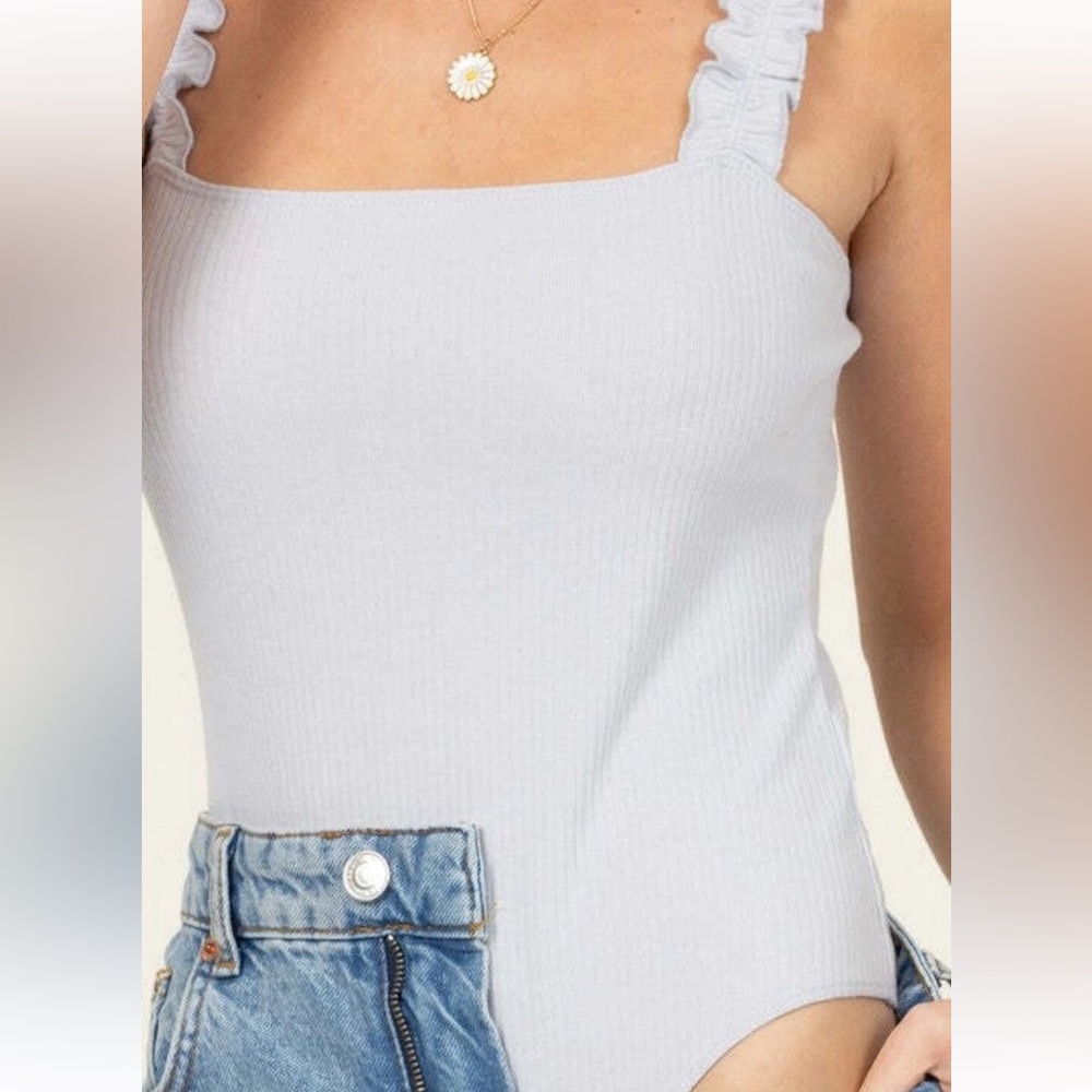 Hyfye Square Neck Ribbed Ruffle Strap Bodysuit, Medium, BRAND NEW in package